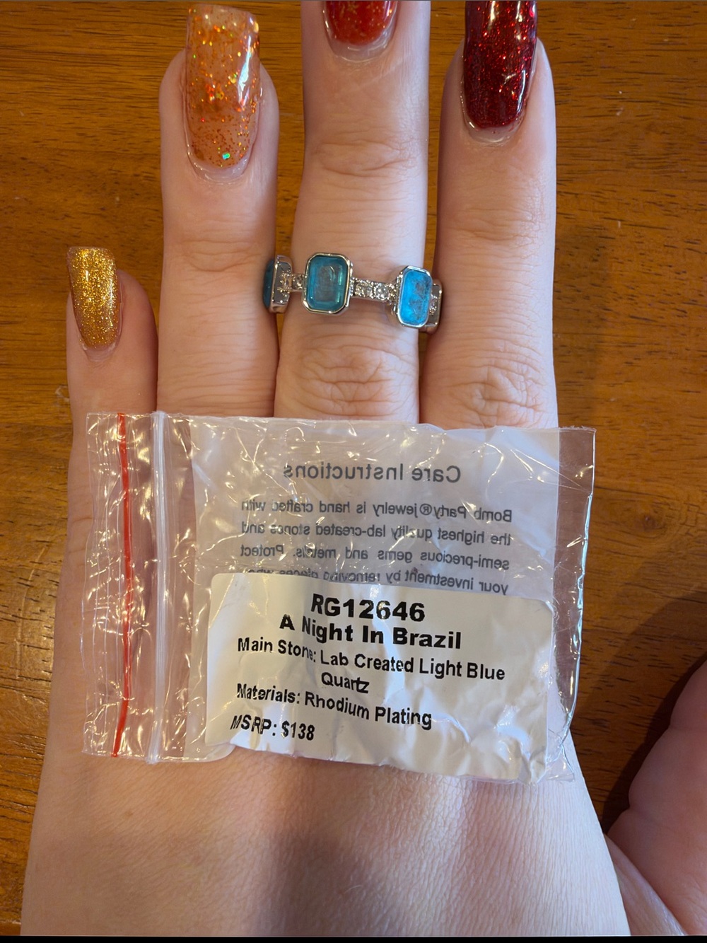 A Night In Brazil Light Blue Quartz Rhodium-Plated Ring